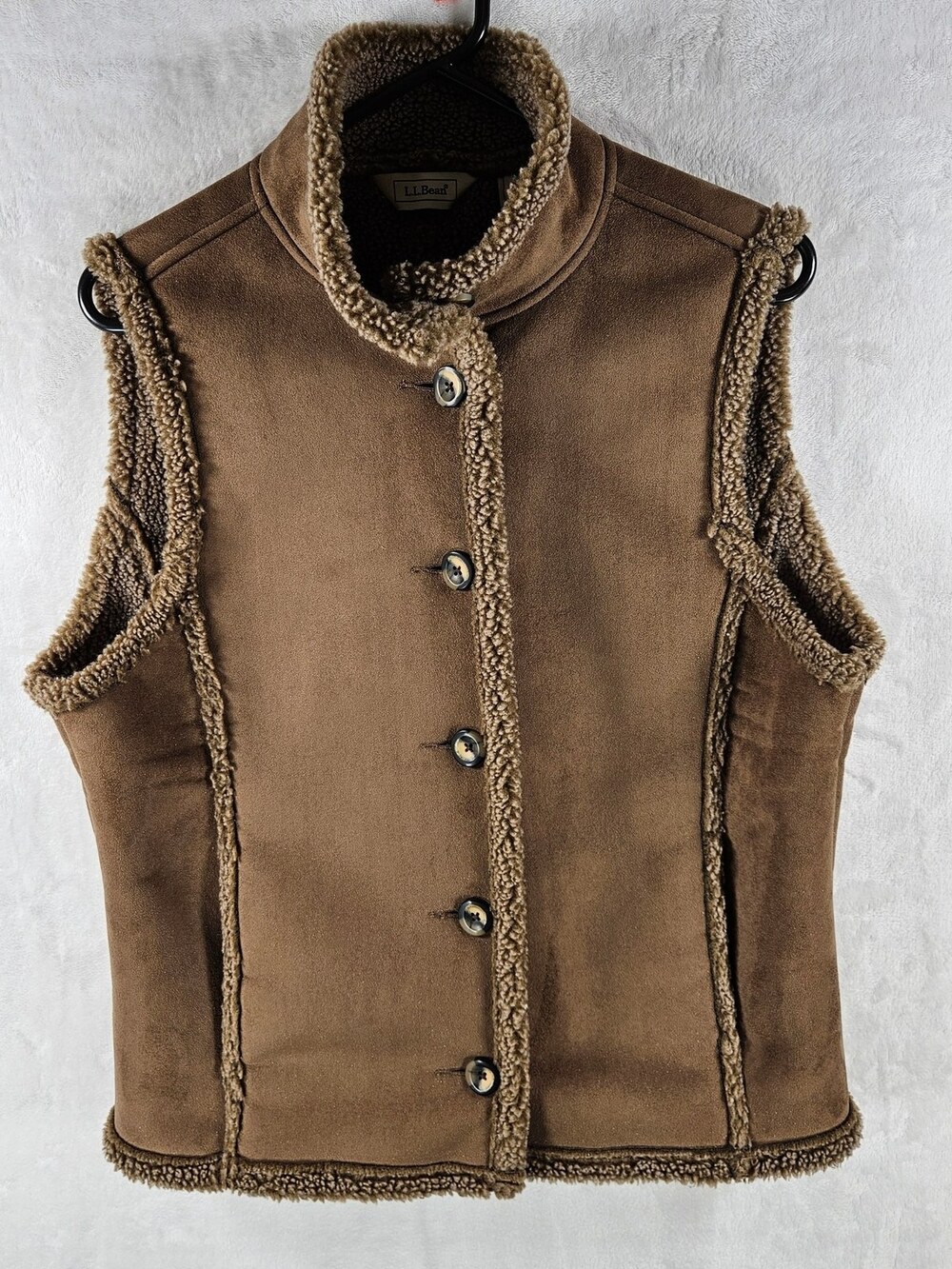 L.L. Bean Sherpa Fleece Vest Button Front Tan Women's Size Medium